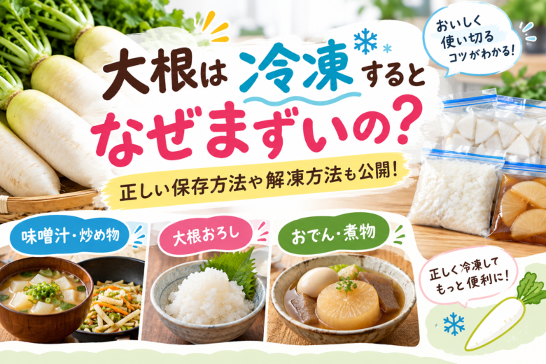 大根を冷凍するとまずくなる理由と正しい保存方法・解凍方法を紹介するアイキャッチ