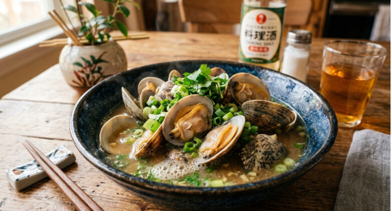 ふっくらと美味しく仕上がったあさりの酒蒸し