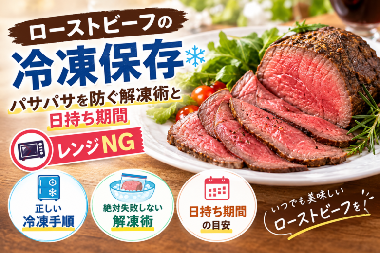 ローストビーフの冷凍保存と解凍方法を紹介するアイキャッチ画像