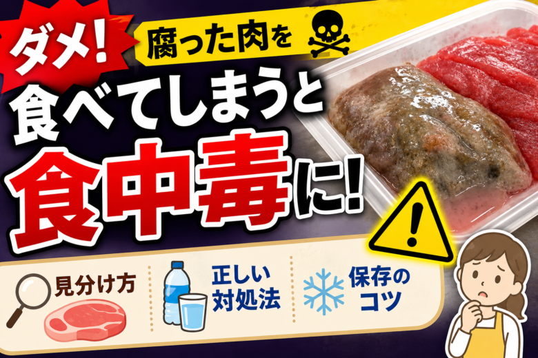 腐った肉を食べてしまったときの食中毒リスクと見分け方・正しい対処法を解説するアイキャッチ画像