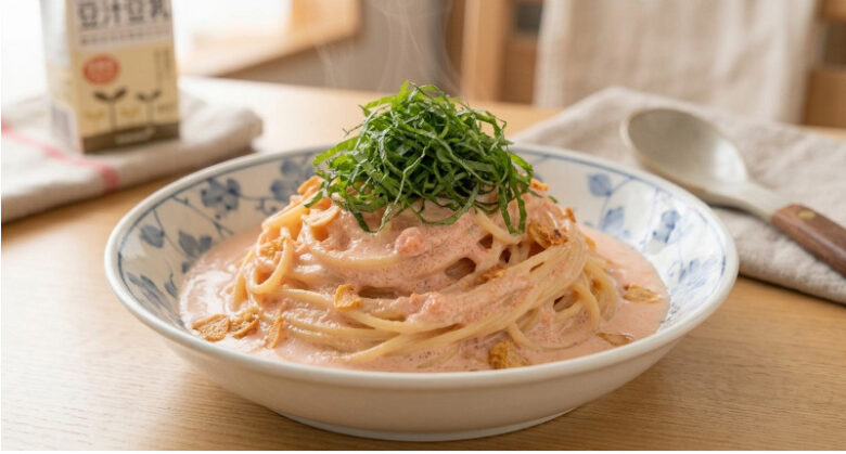 しっかり加熱したたらこと豆乳で作ったヘルシーでまろやかな和風パスタ