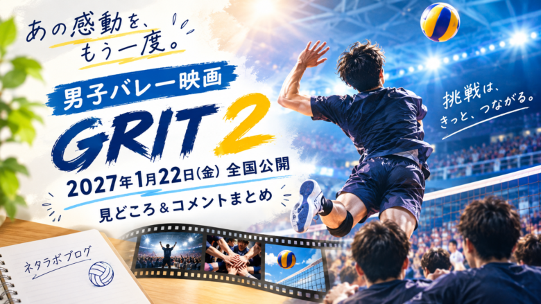 男子バレー日本代表ドキュメンタリー映画「GRIT 2」の2027年1月22日公開をイメージしたアイキャッチ